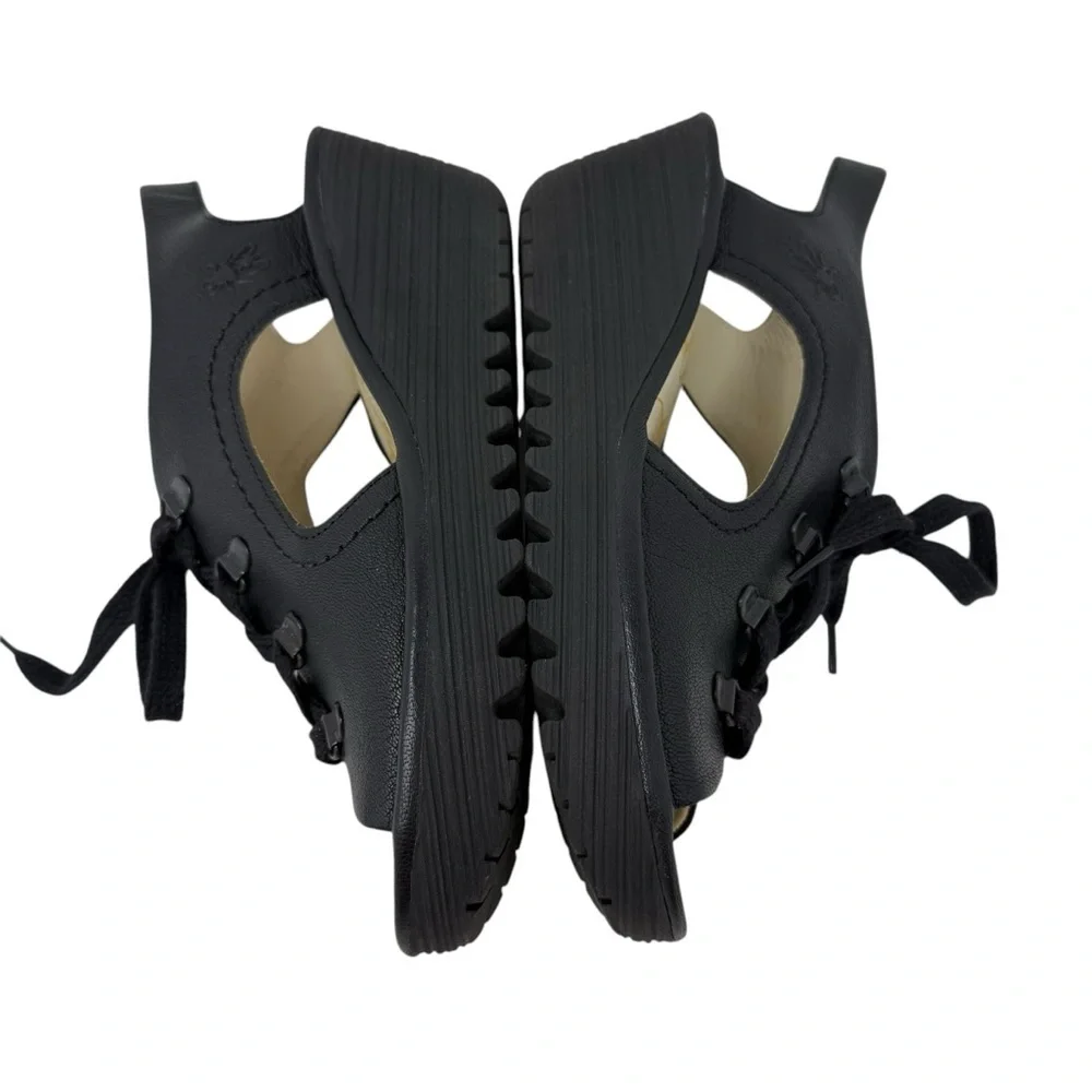 Fly London Yuta Black Leather Platform Wedge Sandals Size 40 9.5 10 Slingback